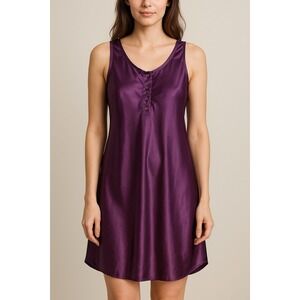 VTG Cinema Etoile Women's Sz M Purple Satin Nightgown Chemise Sleeveless